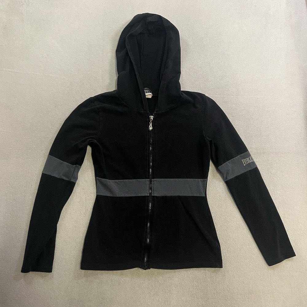 Vintage Everlast Hoodie Women's Size XS Black Gray Full Zip Up Long Sleeve 90's